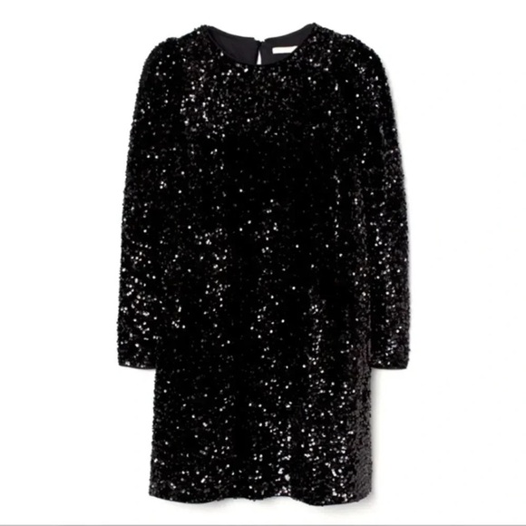 H&M Limited Edition Black Sequin Puff Sleeved Night Dress - Picture 3 of 7